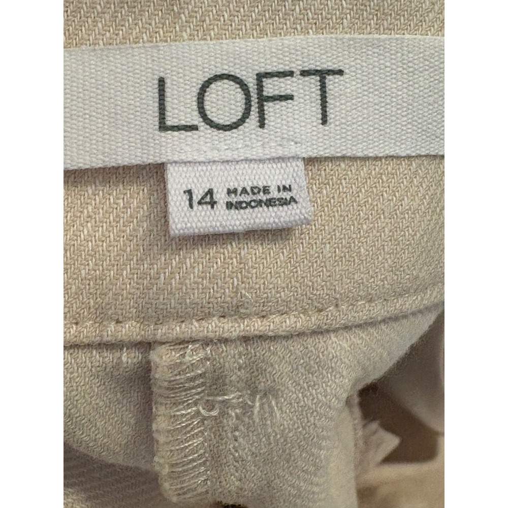 LOFT The Devin Slim Beige Cotton Linen Blend Tie Waist Ankle Pants Size 14 - Picture 4 of 6